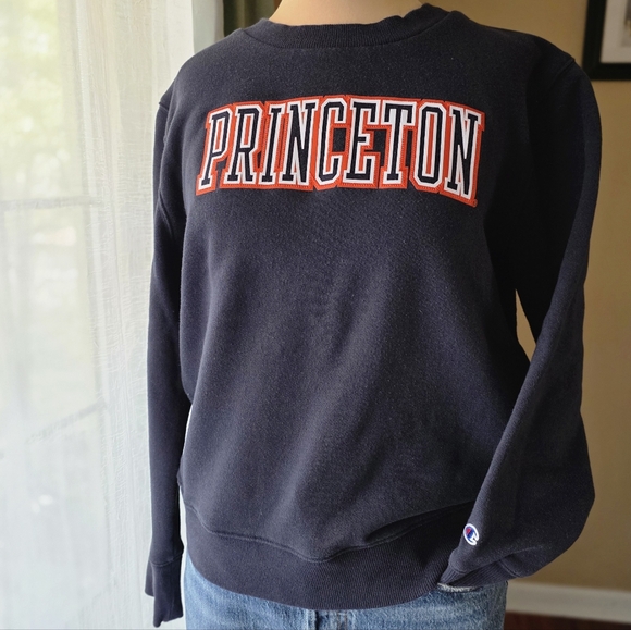 Champion Tops - Champion Women's L Navy Blue Orange Princeton Crewneck Sweatshirt EUC